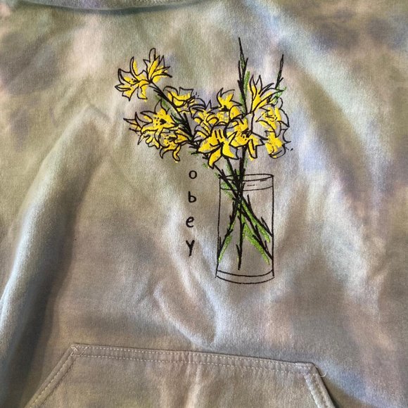 OBEY Worldwide Propaganda Tie Dye Flower Vase Graphic Hoodie, Size Medium - Picture 3 of 6